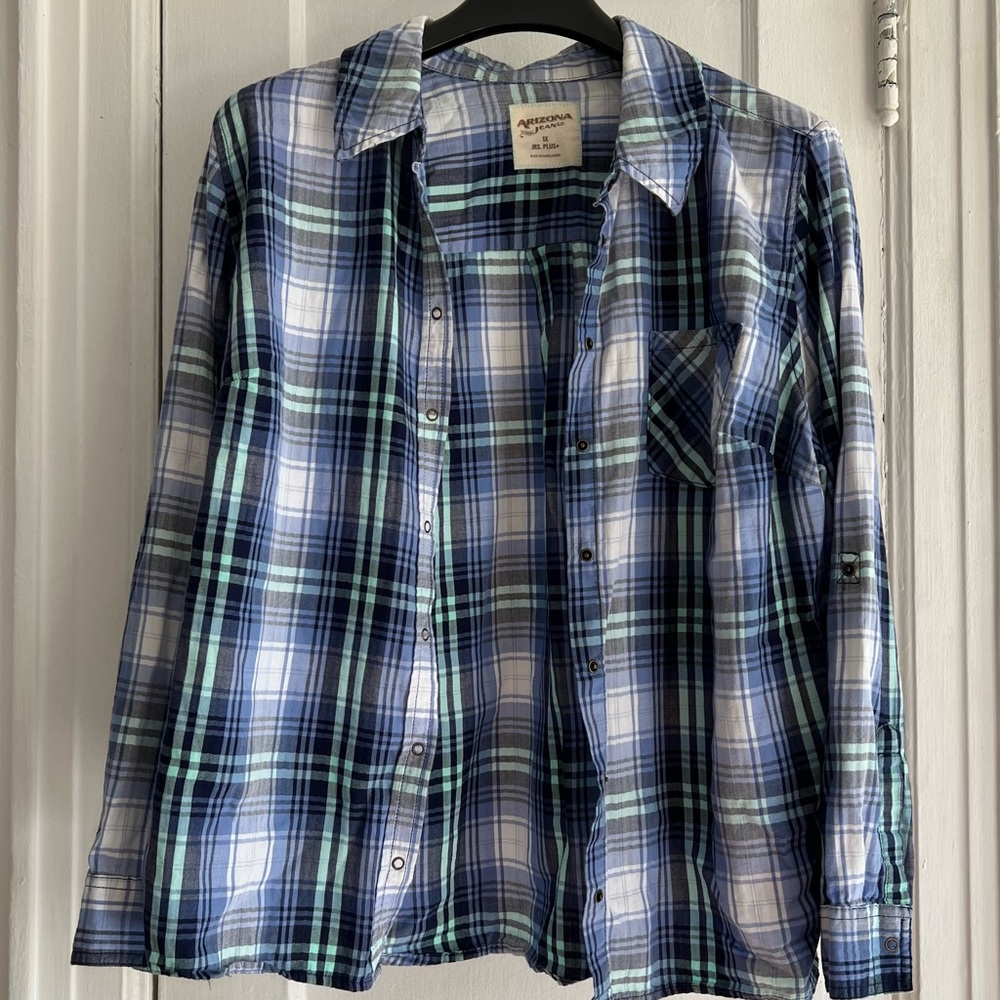 Arizona Jeans Blue Plaid Flannel Kids Size 1X